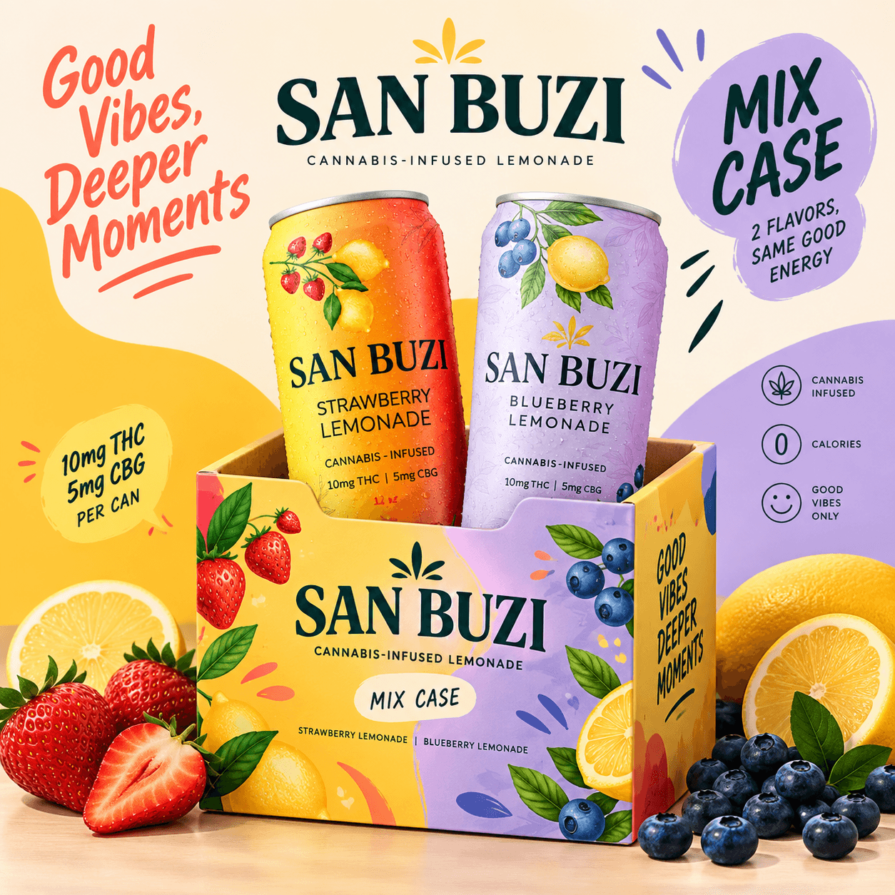 San Buzi StrSan Buzi Strawberry and Blueberry Lemonade mixed caseawberry and Blueberry THC Lemonade mixed case